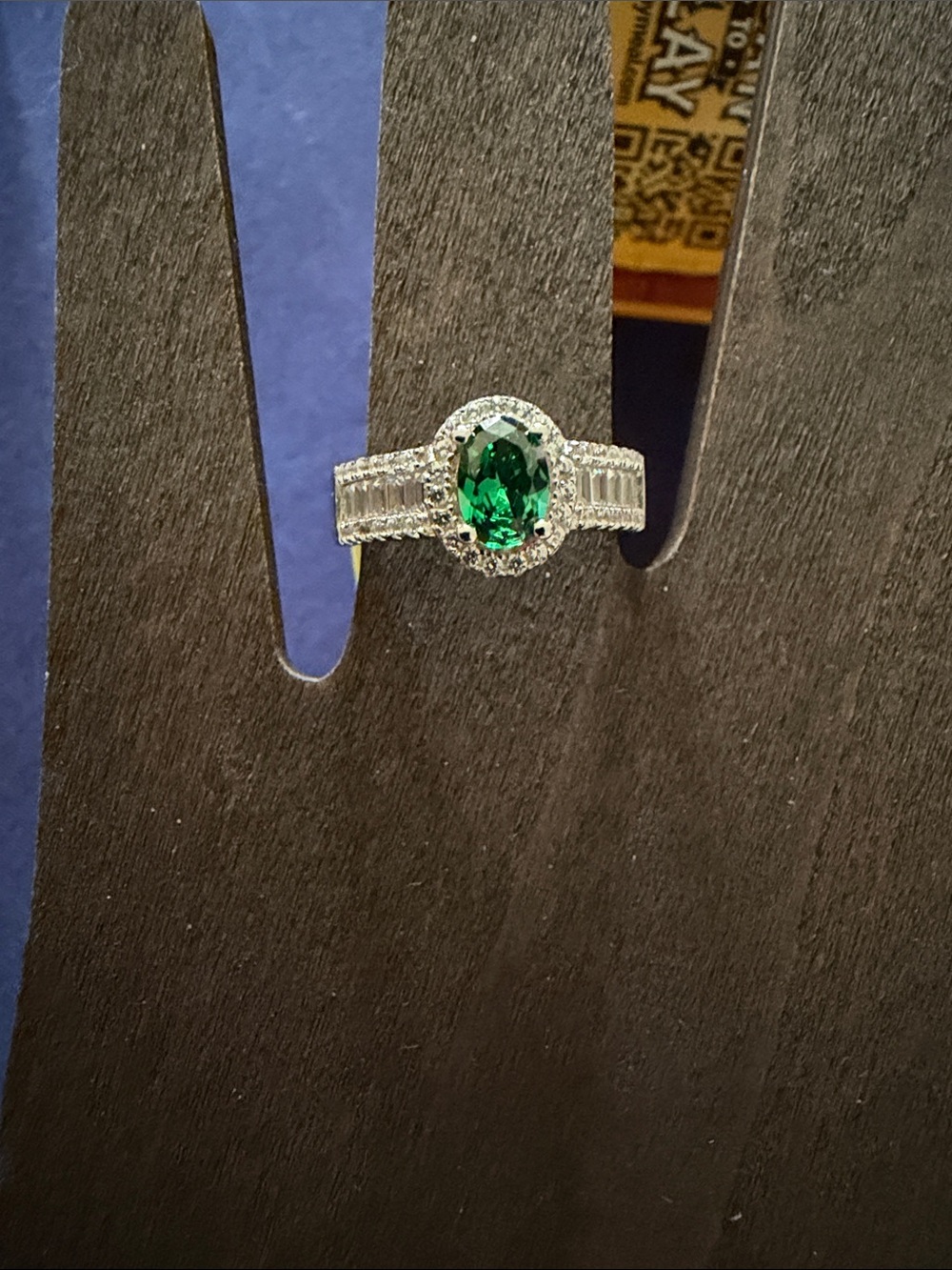 Emerald Green Oval Halo Ring - Women Jewelry